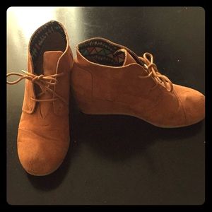 Tan wedge booties